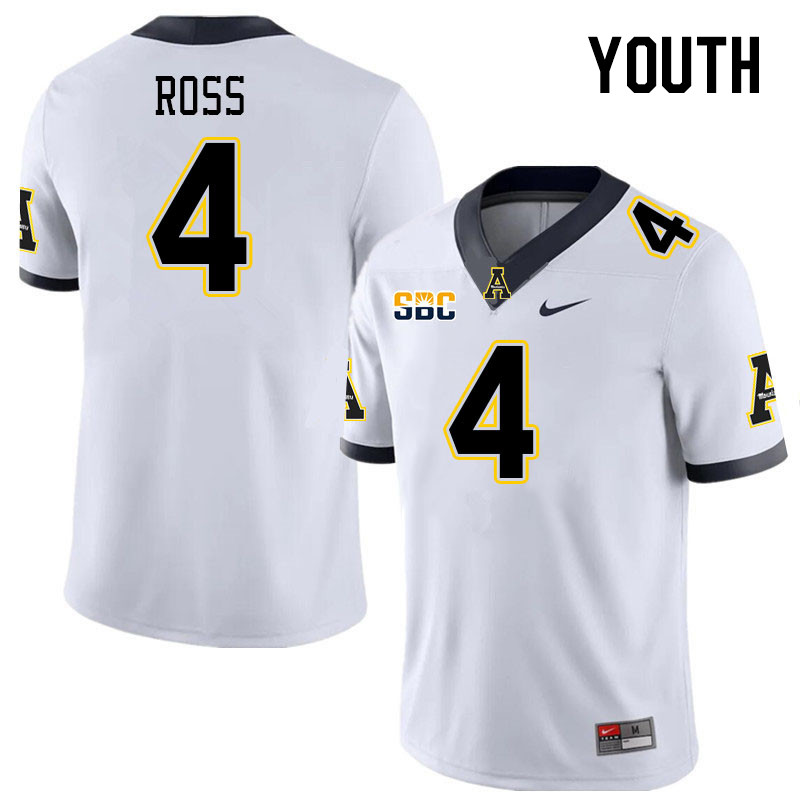 Youth #4 Nick Ross Appalachian State Mountaineers College Football Jerseys Stitched Sale-White